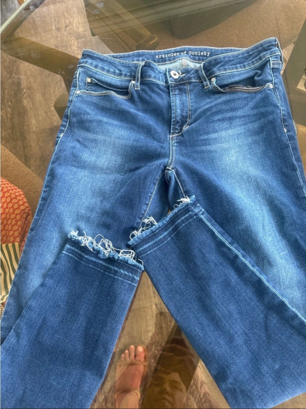Articles Of Society Distressed Blue Skinny Jeans with Frayed Hem